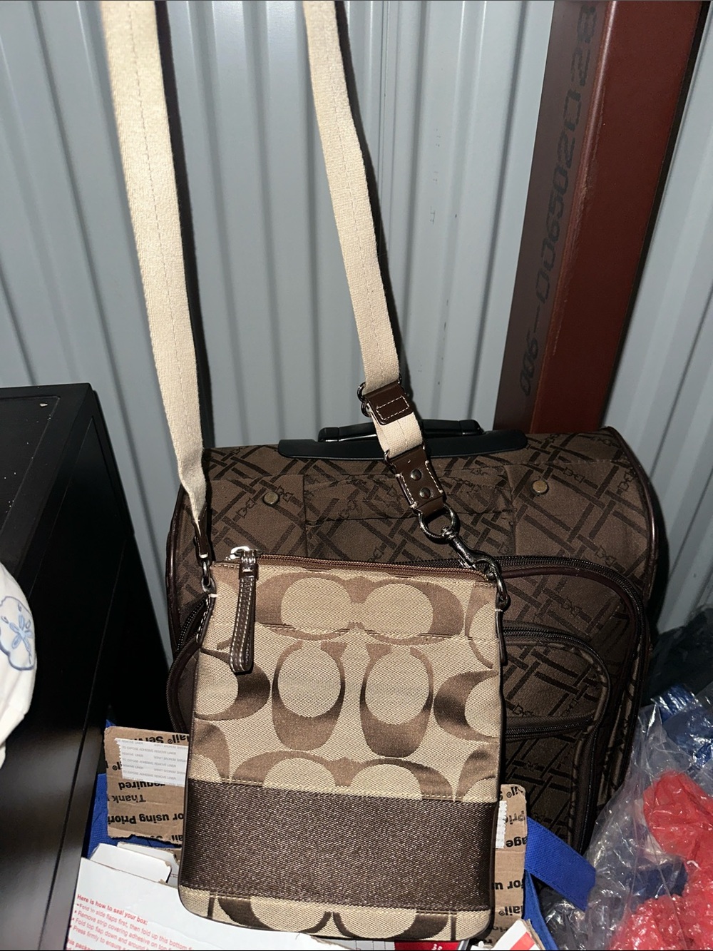 Coach Tan and Brown Signature Canvas Crossbody Bag